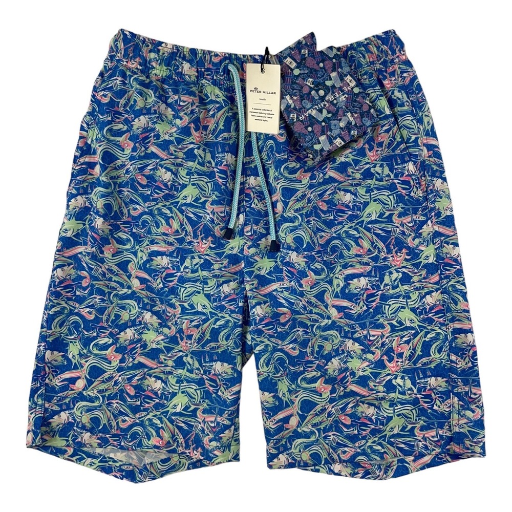 Peter Millar Oceantime Swim Trunk Infinity Pool Blue Marlin MS22P07 Mens Size S